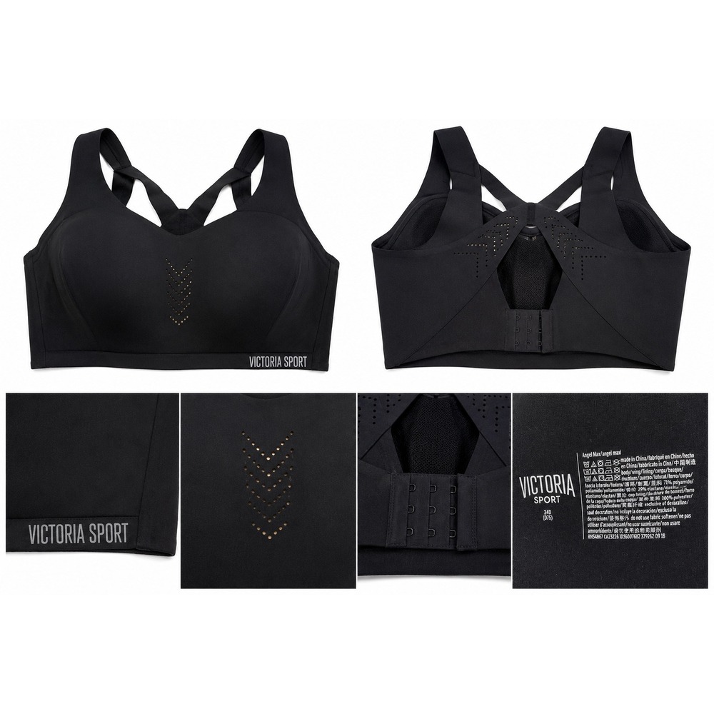 Victoria Sport Angel Max Sports Bra 34D Black High Impact Laser Cut Underwire
